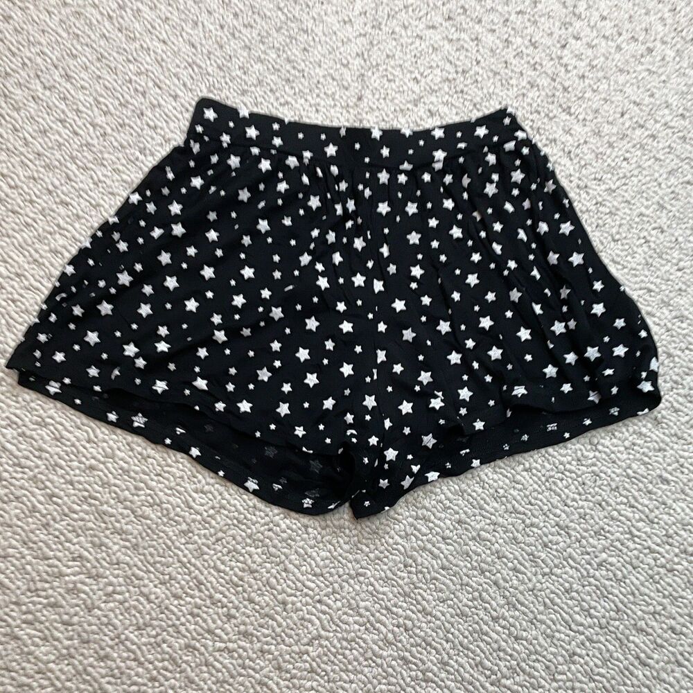 Boohoo Louise Star Print Flippy Sweat Shorts Womens 8 Black Lounge Soft New NWT